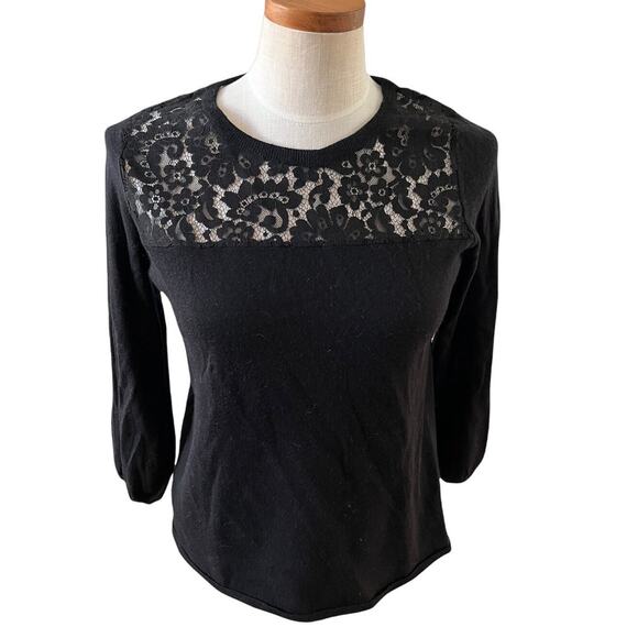 JOIE Lace inset panel crewneck sweater Black XS - Picture 1 of 5